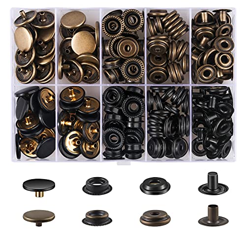 50 Sätze Druckknöpfe Set Kupferfarben+Schwarz Button Werkzeug Metall Fastener Druckknopf Schraubbar Edelstahl Muttern und Bolzen Set für Kleidung Leder Handwerk Jacke Tasche(200 Stück) von MSDADA