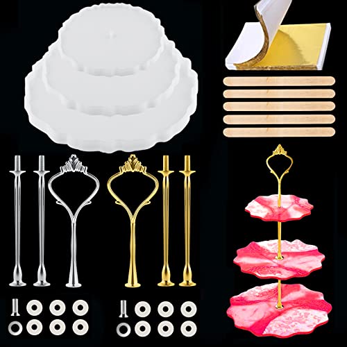 Kuchenständer Epoxidharz Formen Set, 3 Ebenen Unregelmäßige Kuchenteller Harz Form Rundguss Silikonform Wiederverwendbar DIY Obst Halter Tablett Handwerk für Home Party Hochzeit Dekoration von MSDADA