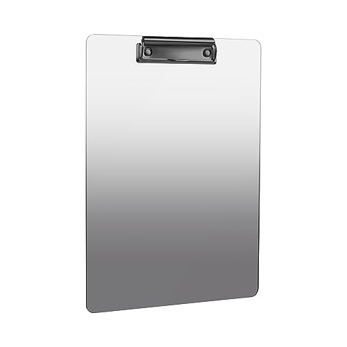 MSDADA 1 Stück Schreibmappe Mit Metalklemme, Acryl Transparent Monochromer Farbverlauf Klemmbrett Schreibblock A4 hoch Klemmbrettmappe Besprechungsordner(Grau) von MSDADA