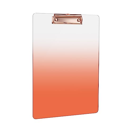 MSDADA 1 Stück Schreibmappe Mit Metalklemme, Acryl Transparent Monochromer Farbverlauf Klemmbrett Schreibblock A4 hoch Klemmbrettmappe Besprechungsordner(Orange) von MSDADA