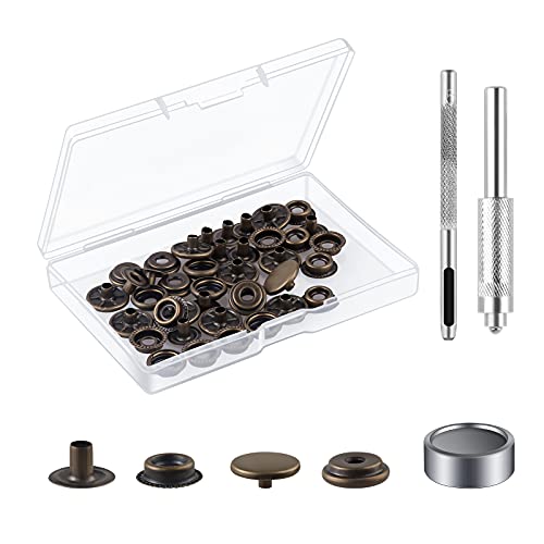 MSDADA 10 Sätze Druckknöpfe Set, Kupfer Button Werkzeug Metall Fastener Druckknopf Schraubbar Edelstahl Muttern und Bolzen Set für Kleidung Leder Handwerk Jacke Brieftasche Handtasche(40 Stück) von MSDADA