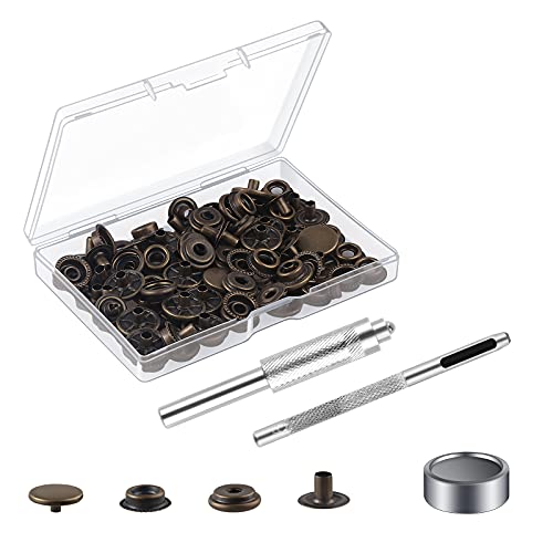 MSDADA 25 Sätze Druckknöpfe Set, Kupferfarben Button Werkzeug Metall Fastener Druckknopf Schraubbar Edelstahl Muttern und Bolzen Set für Kleidung Leder Handwerk Jacke Brieftasche Handtasche(100 Stück) von MSDADA