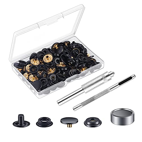 MSDADA 25 Sätze Druckknöpfe Set, Schwarz Button Werkzeug Metall Fastener Druckknopf Schraubbar Edelstahl Muttern und Bolzen Set für Kleidung Leder Handwerk Jacke Brieftasche Handtasche(100 Stück) von MSDADA