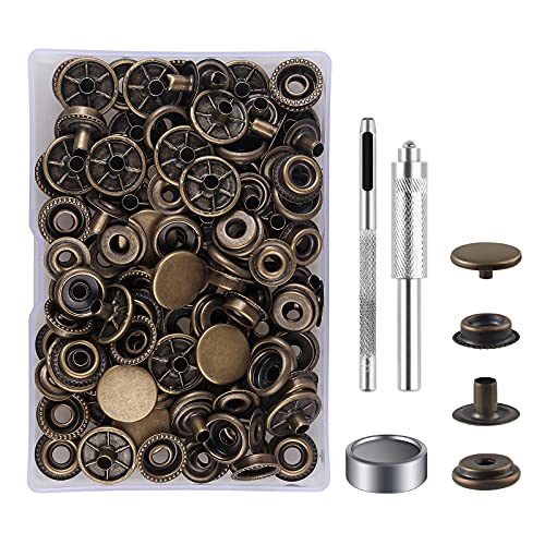 MSDADA 32 Sätze Druckknöpfe Set, Kupferfarben Button Werkzeug Metall Fastener Druckknopf Schraubbar Edelstahl Muttern und Bolzen Set für Kleidung Leder Handwerk Jacke Brieftasche Handtasche(128 Stück) von MSDADA