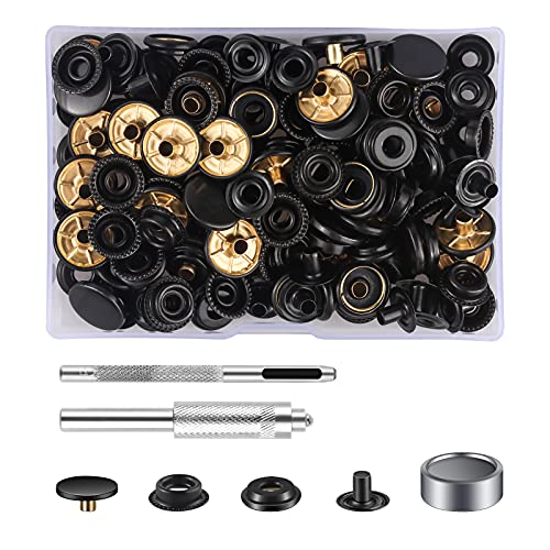 MSDADA 37 Sätze Druckknöpfe Set, Schwarz Button Werkzeug Metall Fastener Druckknopf Schraubbar Edelstahl Muttern und Bolzen Set für Kleidung Leder Handwerk Jacke Brieftasche Handtasche(148 Stück) von MSDADA