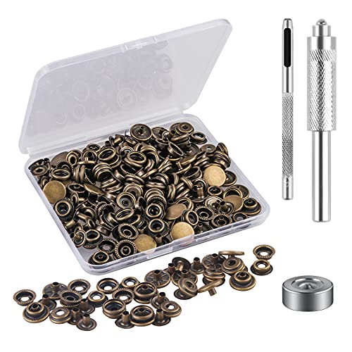 MSDADA 50 Sätze Druckknöpfe Set, Bronziert Button Werkzeug Metall Fastener Druckknopf Schraubbar Edelstahl Muttern und Bolzen Set für Kleidung Leder Handwerk Jacke Brieftasche Handtasche(203 Stück) von MSDADA