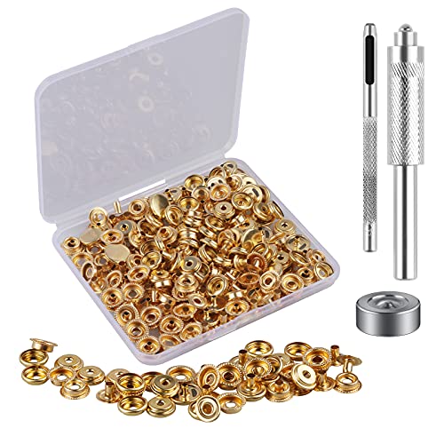 MSDADA 50 Sätze Druckknöpfe Set, Golden Button Werkzeug Metall Fastener Druckknopf Schraubbar Edelstahl Muttern und Bolzen Set für Kleidung Leder Handwerk Jacke Brieftasche Handtasche(203 Stück) von MSDADA