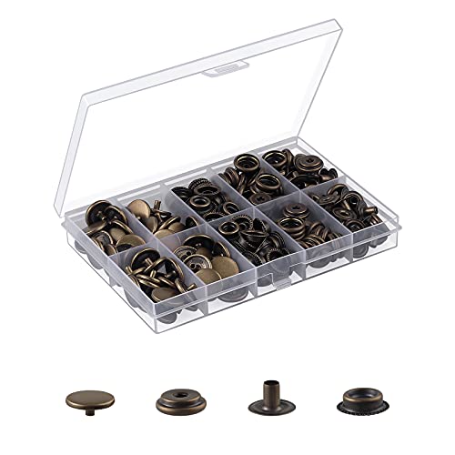 MSDADA 50 Sätze Druckknöpfe Set, Kupferfarben Button Werkzeug Metall Fastener Druckknopf Schraubbar Edelstahl Muttern und Bolzen Set für Kleidung Leder Handwerk Jacke Brieftasche Handtasche(200 Stück) von MSDADA