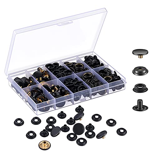 MSDADA 50 Sätze Druckknöpfe Set, Schwarz Button Werkzeug Metall Fastener Druckknopf Schraubbar Edelstahl Muttern und Bolzen Set für Kleidung Leder Handwerk Jacke Brieftasche Handtasche(200 Stück) von MSDADA