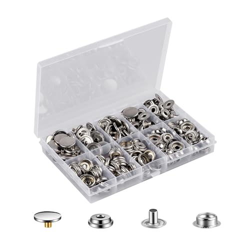 MSDADA Sätze Druckknöpfe Set, Button Werkzeug Metall Fastener Druckknopf Schraubbar Edelstahl Muttern und Bolzen Set für Kleidung Leder Handwerk Jacke Brieftasche Handtasche (50, Silber ohne Werkzeug) MSDADA Sätze Druckknöpfe Set, Button Werkzeug Metall Fastener Druckknopf Schraubbar Edelstahl Muttern und Bolzen Set für Kleidung Leder Handwerk Jacke Brieftasche Handtasche (50, Silber ohne Werkzeug) von MSDADA