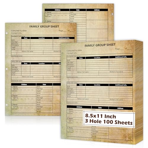 100 Blatt Familiengruppenblätter der 12. Generation, 3-Loch-Genealogie-Forschungsformulare, 21,6 x 27,9 cm, Genealogie-Tabellen zum Ausfüllen, zweiseitig, blanko, Genealogieformulare 100 Blatt Familiengruppenblätter der 12. Generation, 3-Loch-Genealogie-Forschungsformulare, 21,6 x 27,9 cm, Genealogie-Tabellen zum Ausfüllen, zweiseitig, blanko, Genealogieformulare von MSHUNKEJI