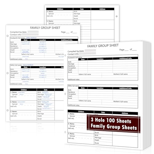 100 Blatt zweiseitige Familiengruppenblätter, 21,6 x 27,9 cm, blanko, Genealogieformulare, Familienstammdiagramme, Archivbedarf für die Vorfahrenforschung, Geschichte der Familienmitglieder 100 Blatt zweiseitige Familiengruppenblätter, 21,6 x 27,9 cm, blanko, Genealogieformulare, Familienstammdiagramme, Archivbedarf für die Vorfahrenforschung, Geschichte der Familienmitglieder von MSHUNKEJI