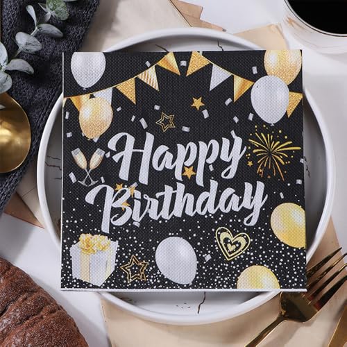 20 Stück Happy Birthday Servietten, Schwarz und Gold, Geburtstagsservietten für Jungen, Mädchen, Kinder, Frauen, Männer, Einweg-Geburtstagsparty-Servietten, Geburtstagsparty-Zubehör und Dekorationen 20 Stück Happy Birthday Servietten, Schwarz und Gold, Geburtstagsservietten für Jungen, Mädchen, Kinder, Frauen, Männer, Einweg-Geburtstagsparty-Servietten, Geburtstagsparty-Zubehör und Dekorationen von MSLSOZ