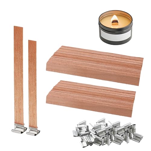 60 Stück Kerzendochte mit 60 Eisenständer, Holzdochte für Kerzenherstellung, Holzdochte zur Kerzenherstellung, Holzdochte mit Metallclips für Kerzenherstellung, Kerzenbasteln (60 Set, 2 Größen) von MSLSOZ