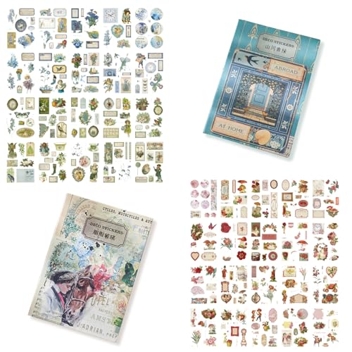 MSLSOZ 312Pcs Vintage Scrapbooking Stickers, Nostalgischer Stil von Scrapbook Sticker Set (River Lime Green & Rouge Dawn), Selbstklebende Aufkleber für DIY, Fotoalben, Journale, Collage Kunst von MSLSOZ