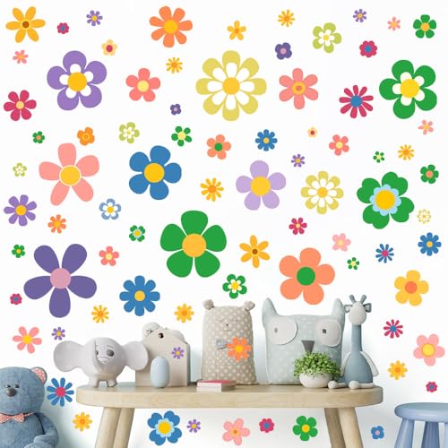 MSLSOZ 88 Stück Blumen-Wandaufkleber – weißes Folienmaterial, nicht transparent an Wänden, Blumen in verschiedenen Größen und Formen – bunte, bezaubernde Kinder-Wandaufkleber für Jungen- und von MSLSOZ