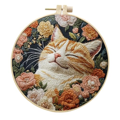 MSLSOZ Anfänger-Sticksets, Sticksets für Erwachsene, niedliche Katze, DIY-Stickset, geeignet für Anfänger und Erwachsene, perfekt für Festival-Dekorationen und Geschenke, mit einem 15 cm Stickschuppen MSLSOZ Anfänger-Sticksets, Sticksets für Erwachsene, niedliche Katze, DIY-Stickset, geeignet für Anfänger und Erwachsene, perfekt für Festival-Dekorationen und Geschenke, mit einem 15 cm Stickschuppen von MSLSOZ