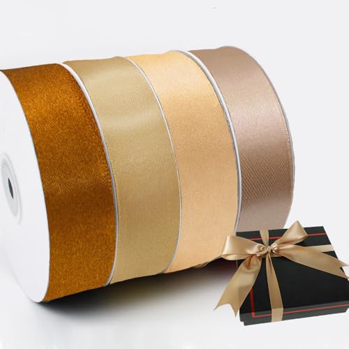 MSLSOZ Satinband, goldfarben, Braun, 22 m, 4 Stück, für Hochzeitsstrauß, Geschenkverpackung, Handwerk MSLSOZ Satinband, goldfarben, Braun, 22 m, 4 Stück, für Hochzeitsstrauß, Geschenkverpackung, Handwerk von MSLSOZ