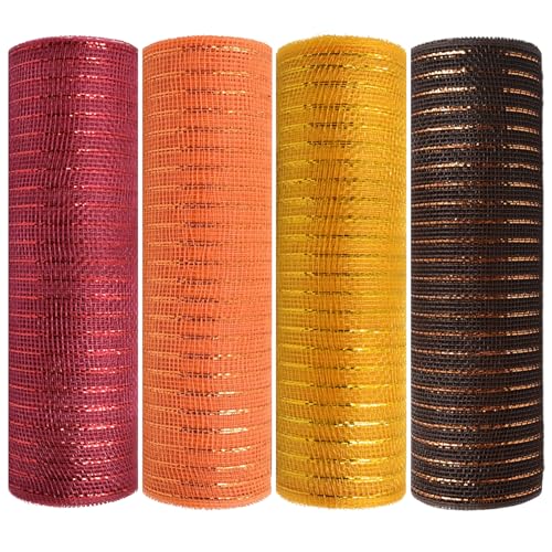 25,4 cm Poly-Deko-Mesh-Band, braun, orange, dunkelgelb, burgunderrote Bänder mit Metallfolie, für Herbstkranzherstellung, Herbstdekoration, 25,4 cm x 9,2 m, 4 Rollen 25,4 cm Poly-Deko-Mesh-Band, braun, orange, dunkelgelb, burgunderrote Bänder mit Metallfolie, für Herbstkranzherstellung, Herbstdekoration, 25,4 cm x 9,2 m, 4 Rollen von MSSVIGING