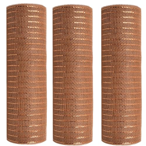 Braunes Poly-Deko-Mesh-Band, 25,4 cm Bänder mit Metallfolie, für Herbstkränze, Herbstdekoration, 25,4 cm x 9,4 m, 3 Rollen Braunes Poly-Deko-Mesh-Band, 25,4 cm Bänder mit Metallfolie, für Herbstkränze, Herbstdekoration, 25,4 cm x 9,4 m, 3 Rollen von MSSVIGING