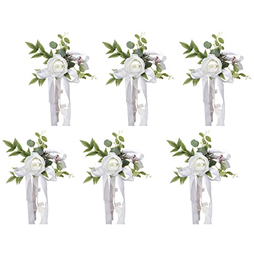 MSUIINT Hochzeitsstuhl-Dekorationen, 6 Stück, Kirchenstuhl, Bank, Kirchenstuhl, Bank, Kirchenbänke, künstliche Blumen mit Bändern, für Hochzeitszeremonie, Weiß MSUIINT Hochzeitsstuhl-Dekorationen, 6 Stück, Kirchenstuhl, Bank, Kirchenstuhl, Bank, Kirchenbänke, künstliche Blumen mit Bändern, für Hochzeitszeremonie, Weiß von MSUIINT