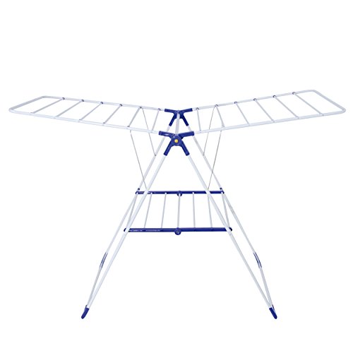 MSV Flügelwäscheständer 61x96x144cm 18m aus Edelstahl/PP in weiß/blau, 144x96x61 cm von MSV