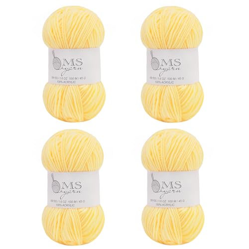 Häkelgarn aus Acryl, Buttergelb, 400 m, 4 Stück, je 45 g, weiches Garn zum Häkeln und Stricken, DIY Handwerk Häkelgarn aus Acryl, Buttergelb, 400 m, 4 Stück, je 45 g, weiches Garn zum Häkeln und Stricken, DIY Handwerk von MSyarn
