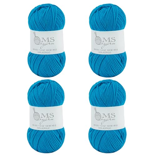 Häkelgarn aus Acryl, Jadeblau, 400 m, 4 Stück, je 45 g, weiches Garn zum Häkeln und Stricken, DIY Handwerk Häkelgarn aus Acryl, Jadeblau, 400 m, 4 Stück, je 45 g, weiches Garn zum Häkeln und Stricken, DIY Handwerk von MSyarn