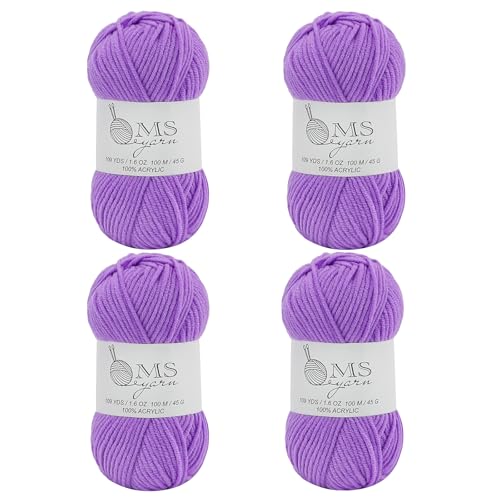Häkelgarn aus Acryl, Lavendel, Lila, 400 m, 4 Stück, je 45 g, weiches Garn zum Häkeln und Stricken, DIY Handwerk von MSyarn