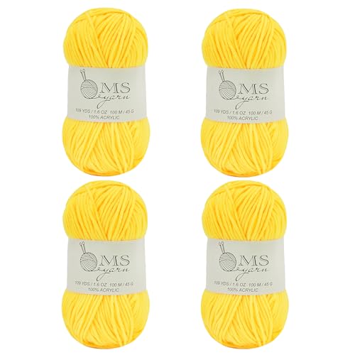Häkelgarn aus Acryl, leuchtendes Gelb, 400 m, 4 Stück, je 45 g, weiches Garn zum Häkeln und Stricken, Basteln Häkelgarn aus Acryl, leuchtendes Gelb, 400 m, 4 Stück, je 45 g, weiches Garn zum Häkeln und Stricken, Basteln von MSyarn