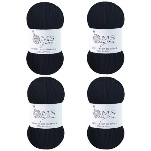 Häkelgarn aus Acryl, schwarz, 400 m, 4 Stück, je 45 g, weiches Garn zum Häkeln und Stricken, Basteln Häkelgarn aus Acryl, schwarz, 400 m, 4 Stück, je 45 g, weiches Garn zum Häkeln und Stricken, Basteln von MSyarn