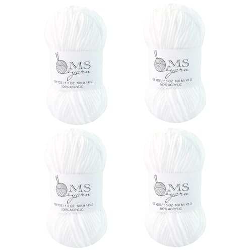 Häkelgarn aus Acryl, weiß, 400 m, 4 Stück, je 45 g, weiches Garn zum Häkeln und Stricken, Basteln Häkelgarn aus Acryl, weiß, 400 m, 4 Stück, je 45 g, weiches Garn zum Häkeln und Stricken, Basteln von MSyarn