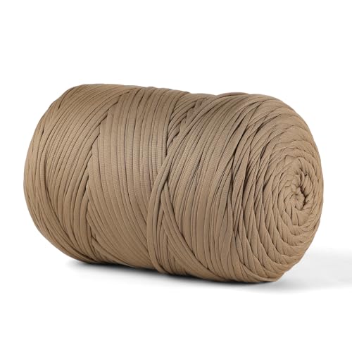 MSyarn T-Shirt-Garn, 800 g, Stretch-T-Shirt-Stoff zum Häkeln von Taschen/Korb/Heimdekoration, dickes Garn mit Polyester-Spandex-Mischung, Hellbraun von MSyarn