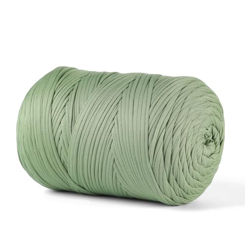 MSyarn T-Shirt-Garn, 800 g, Stretch-T-Shirt-Stoff zum Häkeln von Taschen/Korb/Heimdekoration, dickes Garn mit Polyester-Spandex-Mischung, Salbeigrün von MSyarn