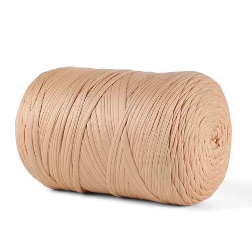 MSyarn T-Shirt-Garn, 800 g, Stretch-T-Shirt-Stoff zum Häkeln von Taschen/Korb/Heimdekoration, dickes Garn mit Polyester-Spandex-Mischung (Hellbeige) von MSyarn