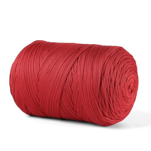 MSyarn T-Shirt-Garn, 800 g, Stretch-T-Shirt-Stoff zum Häkeln von Taschen/Korb/Heimdekoration, dickes Garn mit Polyester-Spandex-Mischung (Rostrot) von MSyarn
