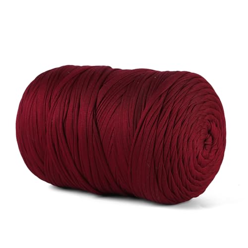 MSyarn T-Shirt-Garn, 800 g, Stretch-T-Shirt-Stoff zum Häkeln von Taschen/Korb/Heimdekoration, dickes Garn mit Polyester-Spandex-Mischung (Weinrot) von MSyarn