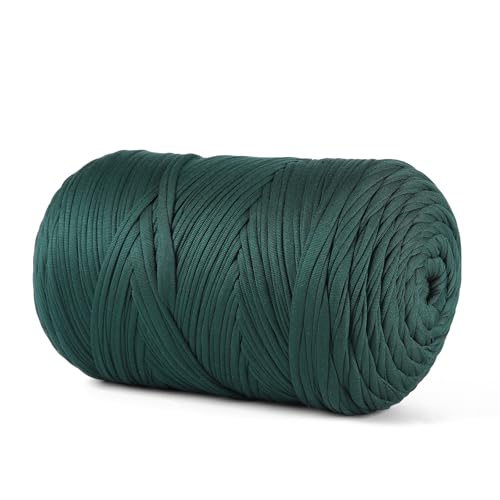 MSyarn T-Shirt-Garn, 800 g, Stretch-T-Shirt-Stoff zum Häkeln von Taschen/Korb/Heimdekoration, dickes Garn mit Polyester-Spandex-Mischung (dunkelgrün) von MSyarn