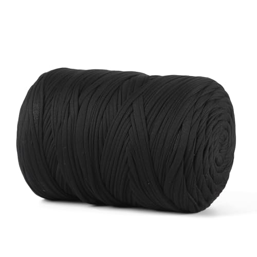 MSyarn T-Shirt-Garn, 800 g, Stretch-T-Shirt-Stoff zum Häkeln von Taschen/Korb/Heimdekoration, dickes Garn mit Polyester-Spandex-Mischung (schwarz) von MSyarn