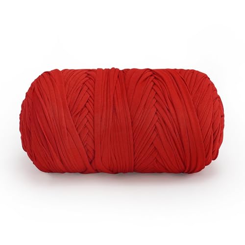 MSyarn T-Shirt-Garn, T-Shirt-Häkelgarn für Häkeltaschen/Bastelprojekte/Heimdekoration, 400 g, 110 m, Häkeln mit Polyester-Spandex-Mischgewebe, Stretch-Stoff (Weinrot) von MSyarn