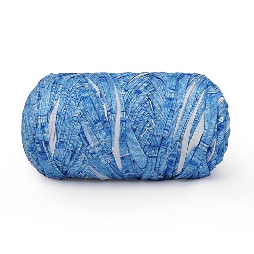 MSyarn T-Shirt-Garn, T-Shirt-Häkelgarn zum Häkeln, für Taschen, Bastelprojekte, Heimdekoration, 400 g, 110 m, Häkeln mit Polyester-Spandex-Mischgewebe, Stretch-Stoff (Denim-Muster) von MSyarn