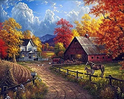 MT Majami Diamond Painting DIY 5D Diamantmalerei Farm Herbst30x40 cm Gemälde Wanddekoration Freizeitspaß Erwachsene Jugendliche cottage Diamant von MT Majami