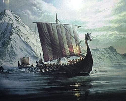 Malen nach Zahlen Erwachsene Drachenschiff 40x50 cm Paint by Numbers DIY Öl Acryl Leinwand Bild Dekoration Wikinger Viking 1 Stück von MT Majami