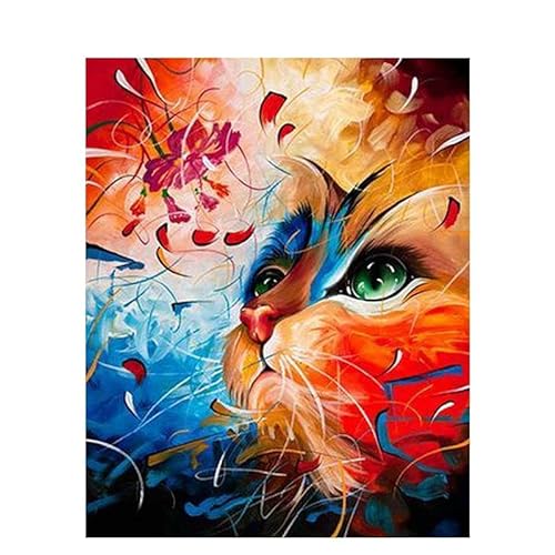 Malen nach Zahlen Erwachsene Katze 40x50 cm Paint by Numbers ohne Rahmen DIY Öl Acryl Leinwand Bild Dekoration Cat Fantasy bunt von MT Majami