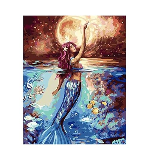 Malen nach Zahlen Erwachsene Meerjungfrau Mermaid 40x50 cm Paint by Numbers ohne Rahmen DIY Öl Acryl Leinwand Bild Dekoration von MT Majami