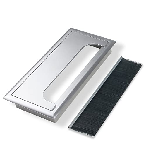 MTADSBKFP Kunststoff-Kabelverschraubungen für Schreibtische, 2pc Aluminium Legierung Tisch Schreibtisch Rechteck Draht Kabel Tülle Loch Abdeckung Outlet Port Mit Schwarz Pinsel(Silver,80x200mm) von MTADSBKFP