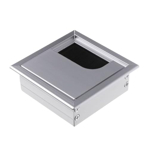 MTADSBKFP Kunststoff-Kabelverschraubungen für Schreibtische, Aluminiumlegierung mit schwarzer Bürsten-Schreibtisch-Kabellochabdeckung(Silver 80x80mm) von MTADSBKFP