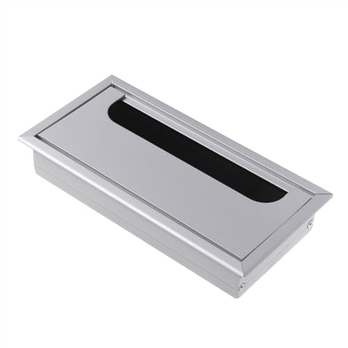 MTADSBKFP Kunststoff-Kabelverschraubungen für Schreibtische, Steckdose mit schwarzer Bürste for Schreibtisch und Tisch, Kabeldurchführung(Silver,80x160mm) von MTADSBKFP
