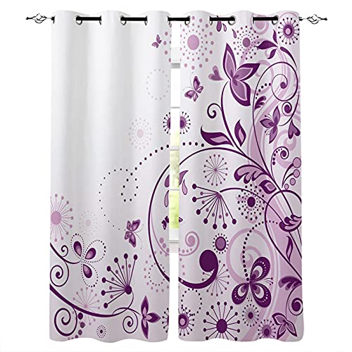 MTBDDyyds Blickdichte Vorhänge 264X214Cm Lila Blumen Schmetterlinge Wohnzimmer Blickdicht Gardinen Verdunkelungsvorhang Schlafzimmer Kinderzimmer Thermovorhang Digitaldruck 3D Ösenschal von MTBDDyyds