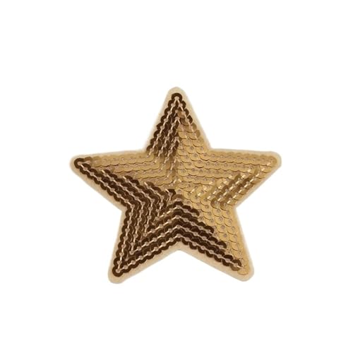 MTKSFDC Bügelflicken 10 Stück große Pailletten-Stern-Aufnäher, Stickerei, glitzernde Stoff-Applikationen, DIY, Patchwork, Basteln, Nähen, Jeans, Mäntel, Abzeichen, Anzüge(Gold) von MTKSFDC